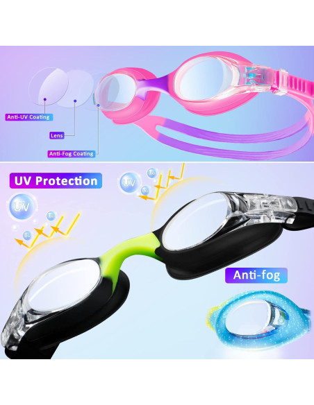 Gafas de Natación XDX para Niños 4-14 Años, Paquete de 4, Antiempañante UV