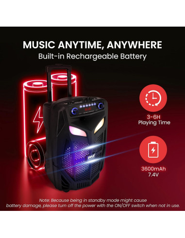 Altavoz PA Bluetooth Pyle 600W 10" con 2 micrófonos