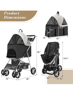 Carrito para Mascotas Colección Athena Negro 15 kg 4 Ruedas 2