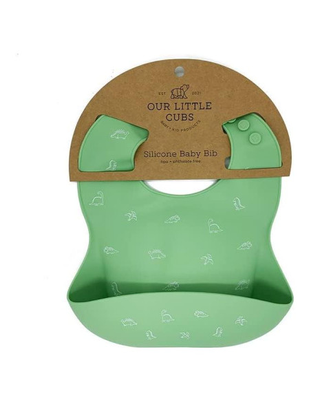 Babero de Silicona Ajustable Little Cubs Verde Impermeable