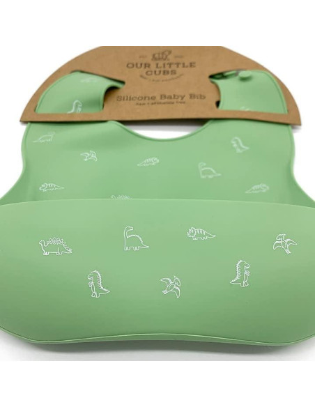 Babero de Silicona Ajustable Little Cubs Verde Impermeable