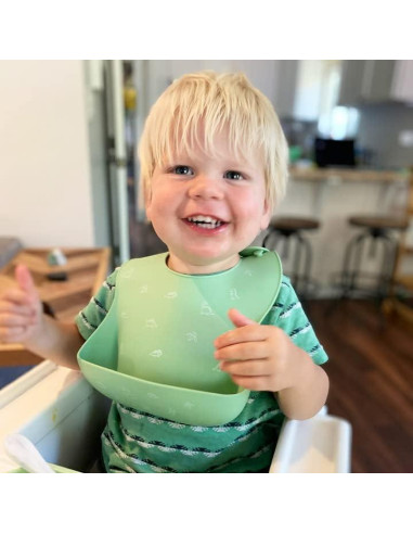 Babero de Silicona Ajustable Little Cubs Verde Impermeable