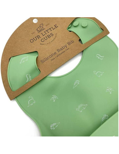 Babero de Silicona Ajustable Little Cubs Verde Impermeable