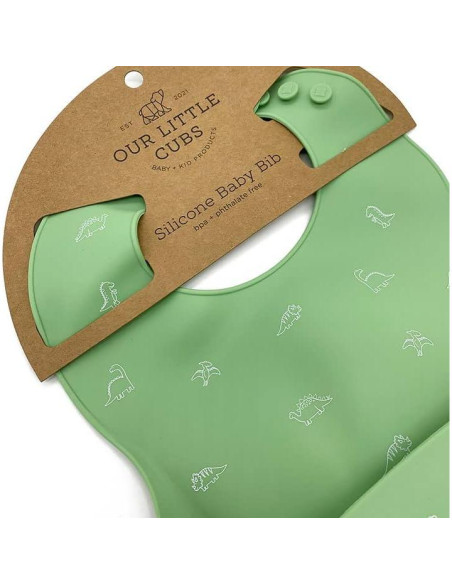 Babero de Silicona Ajustable Little Cubs Verde Impermeable
