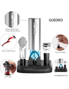 Juego de Sacacorchos Eléctrico GUEDIEO con Base de Carga 2