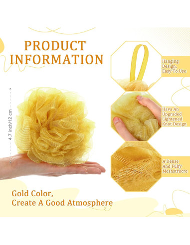 12 Esponjas de Ducha Exfoliantes FuWeave Doradas 12cm