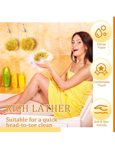 12 Esponjas de Ducha Exfoliantes FuWeave Doradas 12cm