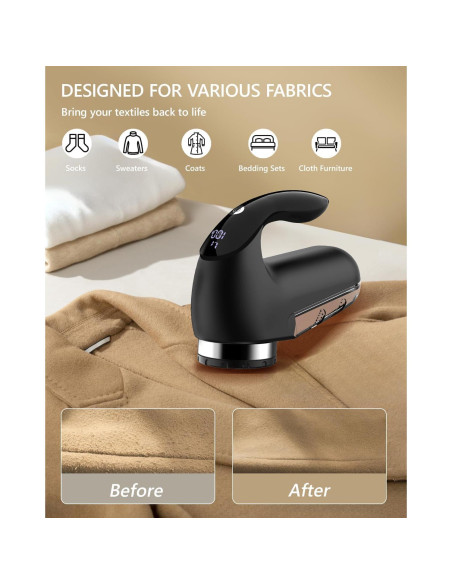 Afeitadora de Tela Eléctrica Super Lint Negro 6 Hojas LED