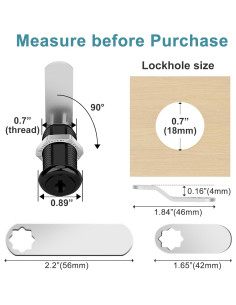 Cerradura de Cajón Pertinel Negra 3.81 cm con Llave Igual 2 Pcs 2