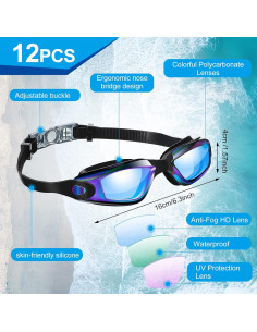 Gafas de natación Flutesan 12 Pack con tapones y clip 2