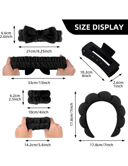Juego de 5 bandas de spa Tiny Chou para cara y muñecas - Negro Juego de 5 bandas de spa Tiny Chou para cara y muñecas - Negro