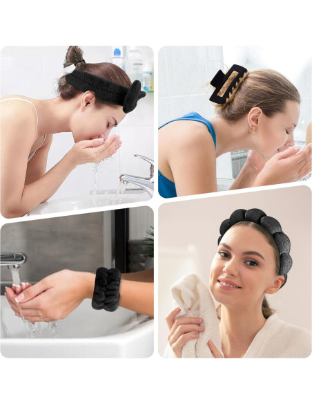 Juego de 5 bandas de spa Tiny Chou para cara y muñecas - Negro Juego de 5 bandas de spa Tiny Chou para cara y muñecas - Negro