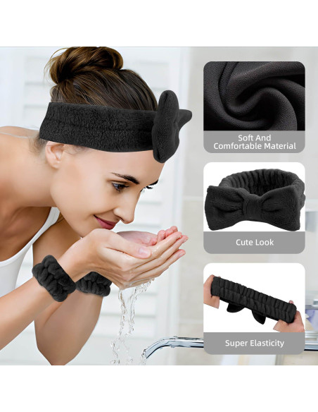 Juego de 5 bandas de spa Tiny Chou para cara y muñecas - Negro Juego de 5 bandas de spa Tiny Chou para cara y muñecas - Negro