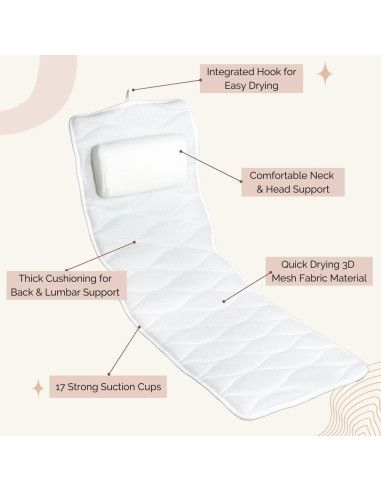 Almohada de Baño de Cuerpo Completo Monsuri - Malla Suave 121.92x40.01cm