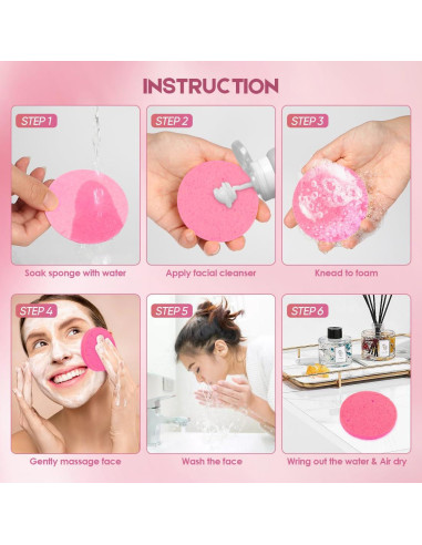 Esponjas Faciales Comprimidas AIDEA 48 Unidades Rosa