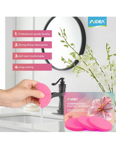 Esponjas Faciales Comprimidas AIDEA 48 Unidades Rosa