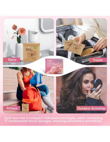 Esponjas Faciales Comprimidas AIDEA 48 Unidades Rosa