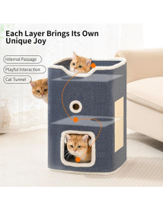 Casa para Gatos Ampliada Hannadepot 2 Niveles con Almohadilla 2