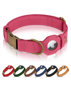 Collar para Perro Budkas de Cuero con Soporte AirTag Rosa S