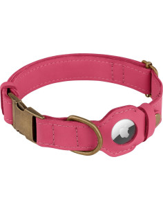 Collar para Perro Budkas de Cuero con Soporte AirTag Rosa S 2