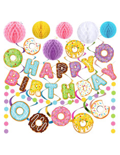 Decoraciones de Cumpleaños Donut Pasimy 34 Pcs Multicolor