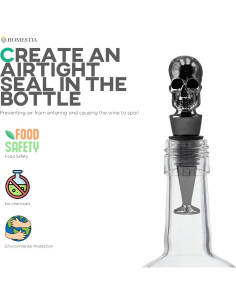 Tapón de Vino Homestia Calavera Negra - Conservador Reutilizable 2