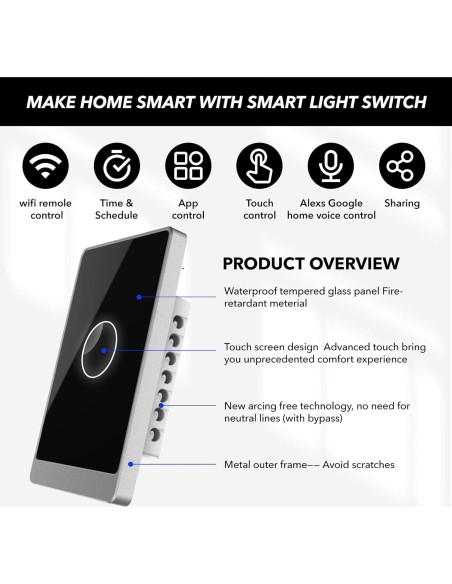 Interruptor de Luz Inteligente NillWay 1 Gang WiFi 2.4GHz Negro