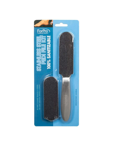 Kit Lima Pedi Acero Inoxidable ForPro - 6 Tiras Relleno 80/180 Granos