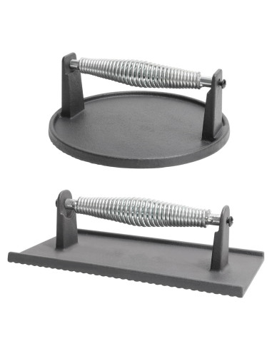 Prensa de Hamburguesas y Tocino SafBbcue Hierro Fundido 7" y 21x10 cm