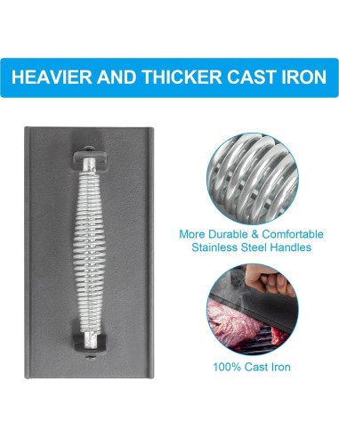 Prensa de Hamburguesas y Tocino SafBbcue Hierro Fundido 7" y 21x10 cm