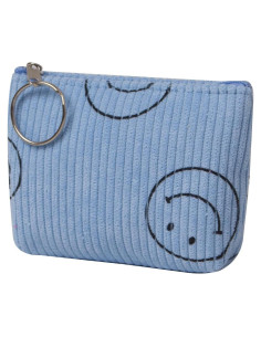 Monedero de Pana Azul para Mujeres con Cremallera 10x8 cm