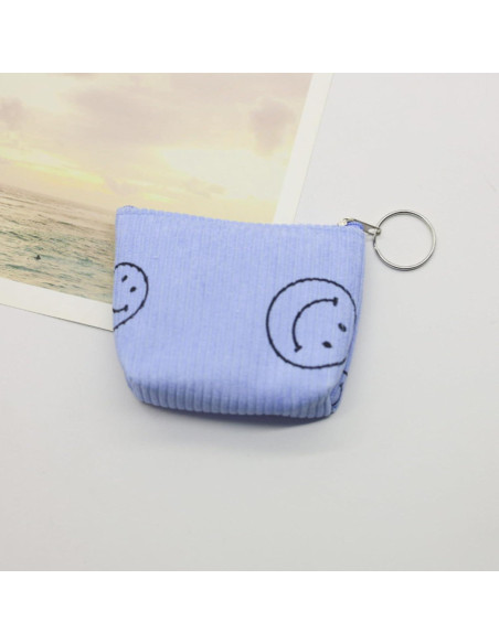 Monedero de Pana Azul para Mujeres con Cremallera 10x8 cm