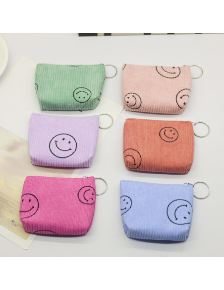 Monedero de Pana Azul para Mujeres con Cremallera 10x8 cm