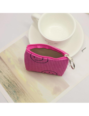 Monedero de Pana Azul para Mujeres con Cremallera 10x8 cm