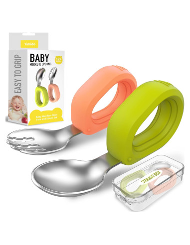 Juego de Cubiertos para Bebés YIMIDO - Cuchara y Tenedor Inoxidable