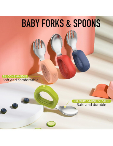 Juego de Cubiertos para Bebés YIMIDO - Cuchara y Tenedor Inoxidable