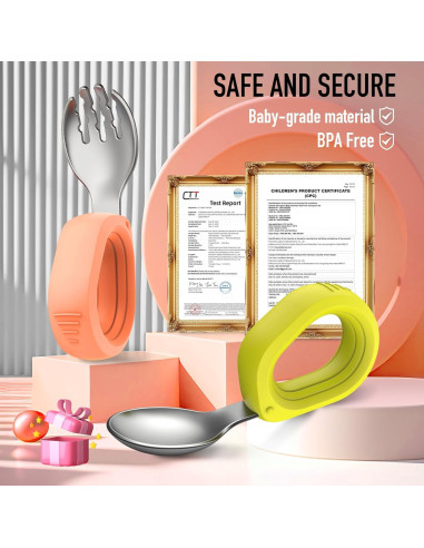 Juego de Cubiertos para Bebés YIMIDO - Cuchara y Tenedor Inoxidable