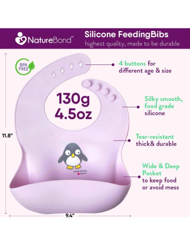 Baberos de Silicona NatureBond con Bolsa Impermeable - 2 Pcs