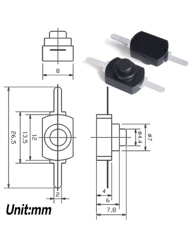30 Interruptores de Botón Pulsador Micro OURUI Negro 12x8mm