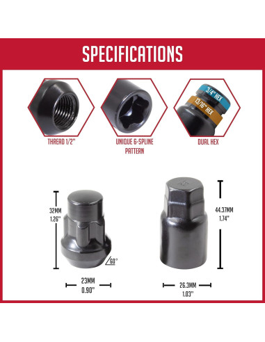 Juego de Tuercas de Seguridad 1/2" Acorn Negras con Llave