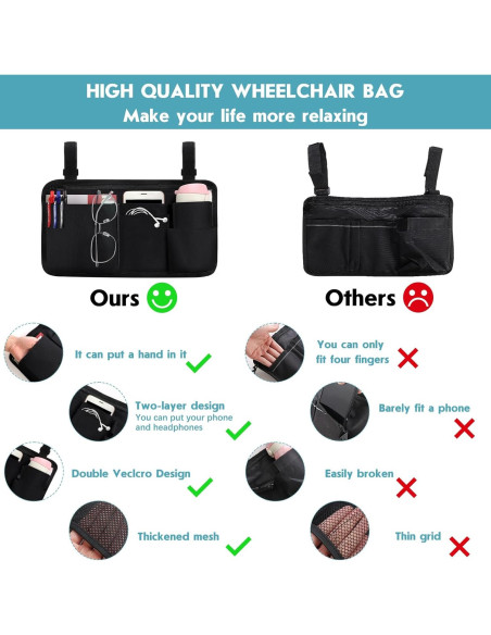 Bolsa Lateral para Silla de Ruedas CTWWFS con Soporte para Vaso