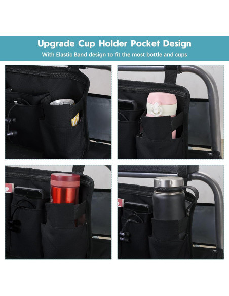 Bolsa Lateral para Silla de Ruedas CTWWFS con Soporte para Vaso