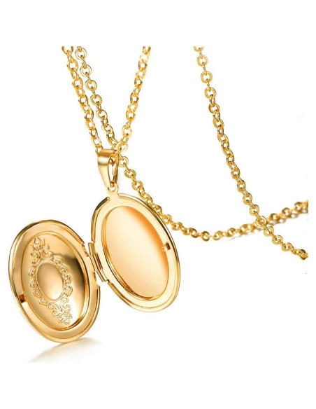Collar Personalizado U7 con Locket Ovalado y Corazón 55 cm Collar Personalizado U7 con Locket Ovalado y Corazón 55 cm