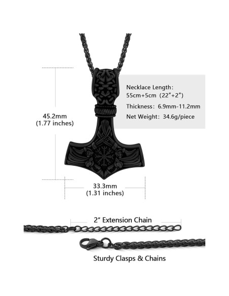 Collar Martillo de Thor Vikingo Joyería Nórdica Acero Inoxidable 18K