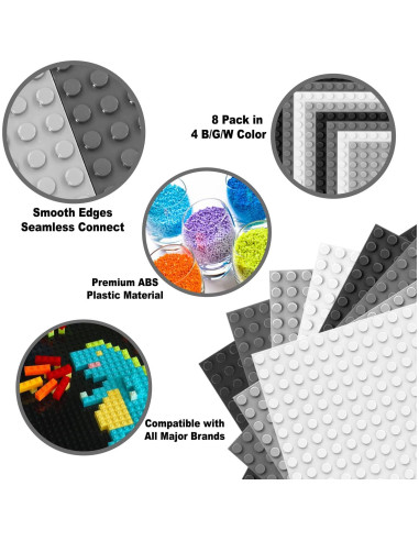 Paquete de 8 Placas Base de Ladrillos 25.5x25.5 cm ABS