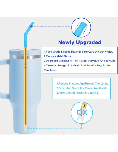 Juego de Popotes de Acero Inoxidable DKYEUD 8.5" 6 Piezas Ecológicos