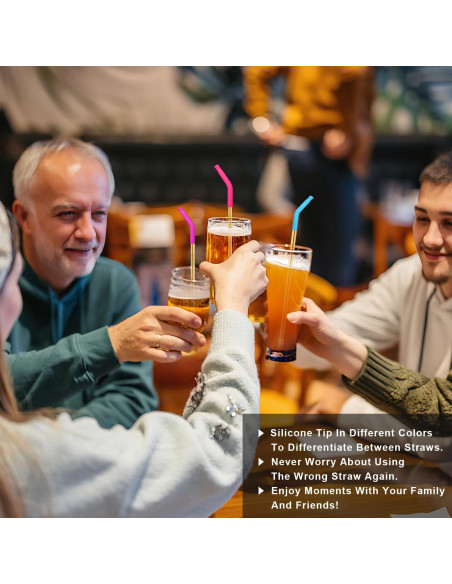 Juego de Popotes de Acero Inoxidable DKYEUD 8.5" 6 Piezas Ecológicos