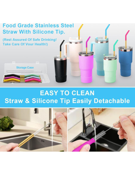 Juego de Popotes de Acero Inoxidable DKYEUD 8.5" 6 Piezas Ecológicos