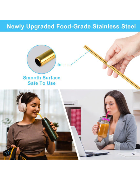 Juego de Popotes de Acero Inoxidable DKYEUD 8.5" 6 Piezas Ecológicos