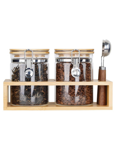 Tarros de Almacenamiento de Vidrio KKC 800 ml Herméticos con Cucharas